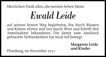 Traueranzeige von Ewald Leide von Flensburger Tageblatt