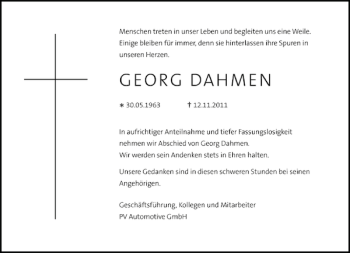 Traueranzeige von GEORG DAHMEN von Flensburger Tageblatt