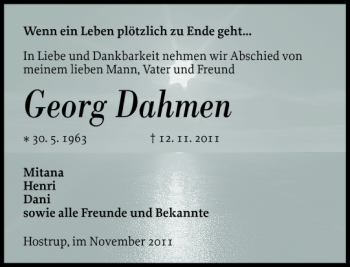 Traueranzeige von Georg Dahmen von Schleswiger Nachrichten
