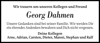 Traueranzeige von Georg Dahmen von Flensburger Tageblatt