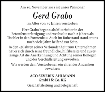 Traueranzeige von Gerd Grabo von Landeszeitung
