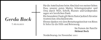 Traueranzeige von Gerda Bock von Flensburger Tageblatt