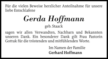 Traueranzeige von Gerda Hoffmann von Eckernförder Zeitung