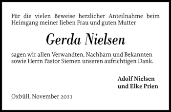 Traueranzeige von Gerda Nielsen von Flensburger Tageblatt