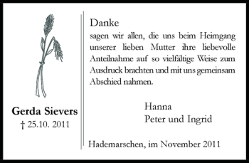 Traueranzeige von Gerda Sievers von Landeszeitung