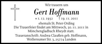 Traueranzeige von Gert Hoffmann von Husumer Nachrichten