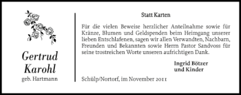 Traueranzeige von Gertrud Karohl von Landeszeitung