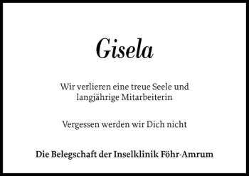 Traueranzeige von Gisela  von Der Insel-Bote