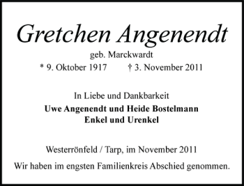 Traueranzeige von Gretchen Angenendt von Landeszeitung