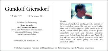 Traueranzeige von Gundolf Giersdorf von Landeszeitung