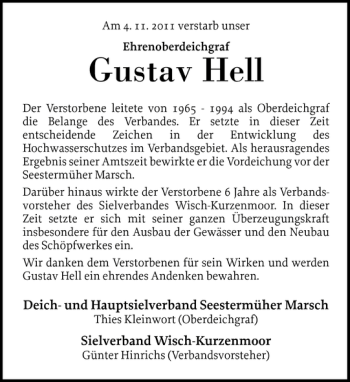 Traueranzeige von Gustav Hell von Elmshorner Nachrichten