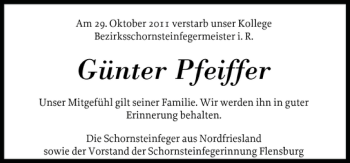 Traueranzeige von Günter Pfeiffer von Sylter Rundschau