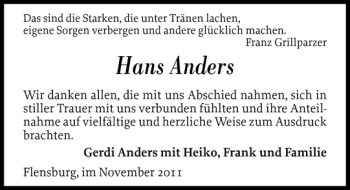 Traueranzeige von Hans Anders von Flensburger Tageblatt