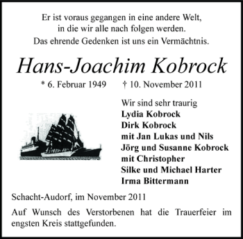 Traueranzeige von Hans-Joachim Kobrock von Landeszeitung
