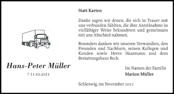 Traueranzeige von Hans-Peter Müller von Schleswiger Nachrichten
