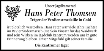Traueranzeige von Hans Peter Thomsen von Husumer Nachrichten