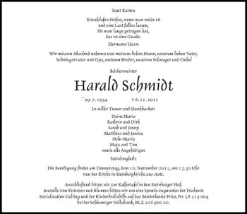Traueranzeige von Harald Schmidt von Flensburger Tageblatt