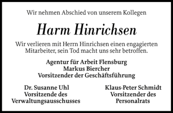 Traueranzeige von Harm Hinrichsen von Nordfriesland Tageblatt