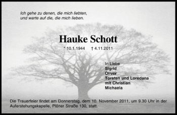 Traueranzeige von Hauke Schott von Holsteinischer Courier