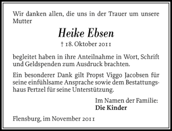 Traueranzeige von Heike Ebsen von Flensburger Tageblatt