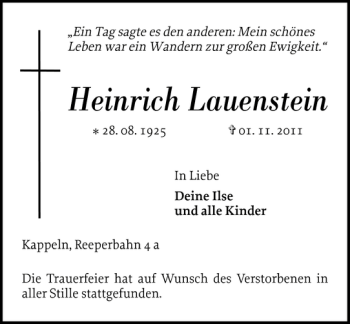 Traueranzeige von Heinrich Lauenstein von Schlei-Bote