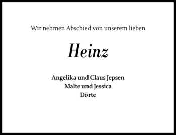 Traueranzeige von Heinz  von Flensburger Tageblatt