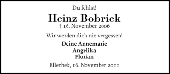 Traueranzeige von Heinz Bobrick von Elmshorner Nachrichten