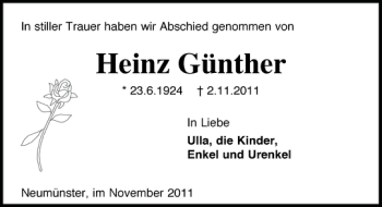 Traueranzeige von Heinz Günther von Holsteinischer Courier