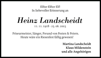 Traueranzeige von Heinz Landscheidt von Norddeutsche Rundschau