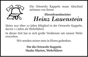 Traueranzeige von Heinz Lauenstein von Schlei-Bote