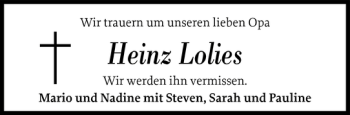 Traueranzeige von Heinz Lolies von Elmshorner Nachrichten