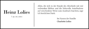 Traueranzeige von Heinz Lolies von Elmshorner Nachrichten