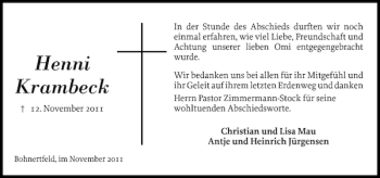 Traueranzeige von Henni Krambeck von Eckernförder Zeitung