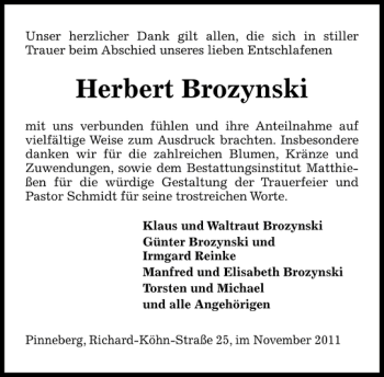 Traueranzeige von Herbert Brozynski von Pinneberger Tageblatt