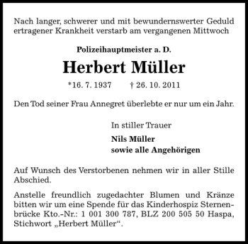 Traueranzeige von Herbert Müller von Pinneberger Tageblatt