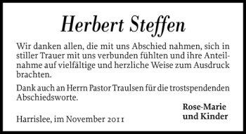 Traueranzeige von Herbert Steffen von Flensburger Tageblatt