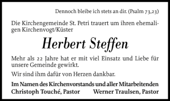 Traueranzeige von Herbert Steffen von Flensburger Tageblatt