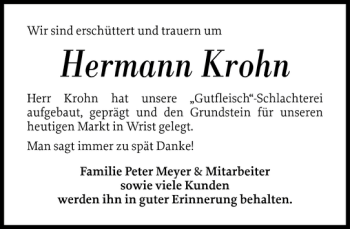 Traueranzeige von Hermann Krohn von Norddeutsche Rundschau