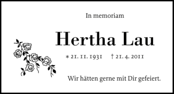 Traueranzeige von Hertha Lau von Elmshorner Nachrichten