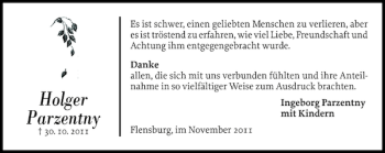 Traueranzeige von Holger Parzentny von Flensburger Tageblatt