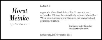 Traueranzeige von Horst Meinke von Landeszeitung