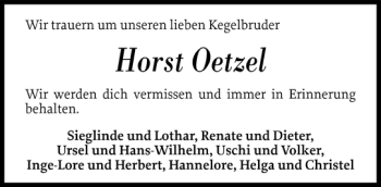 Traueranzeige von Horst Oetzel von Flensburger Tageblatt