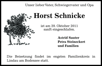 Traueranzeige von Horst Schnicke von Pinneberger Tageblatt