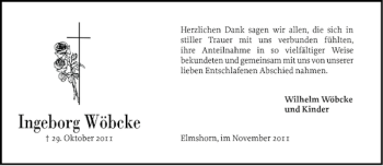 Traueranzeige von Ingeborg Wöbcke von Elmshorner Nachrichten