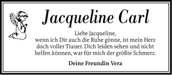 Traueranzeige von Jacqueline Carl von Husumer Nachrichten