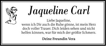 Traueranzeige von Jaqueline Carl von Husumer Nachrichten