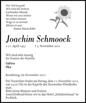 Traueranzeige von Joachim Schmoock von Landeszeitung
