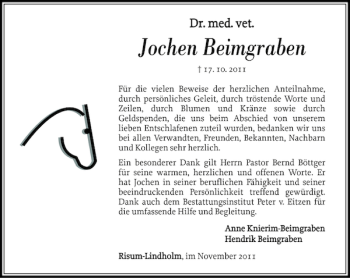 Traueranzeige von Jochen Beimgraben von Norddeutsche Rundschau