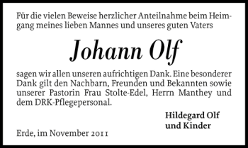 Traueranzeige von Johann Olf von Landeszeitung
