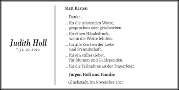 Traueranzeige von Judith Holl von Norddeutsche Rundschau